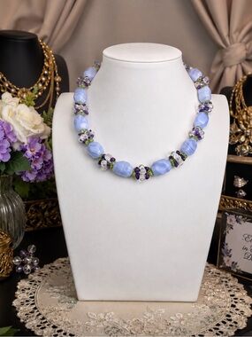 ROSS-SIMONS Vintage Blue Lace Agate, Amethyst, and Peridot Gemstone Necklace